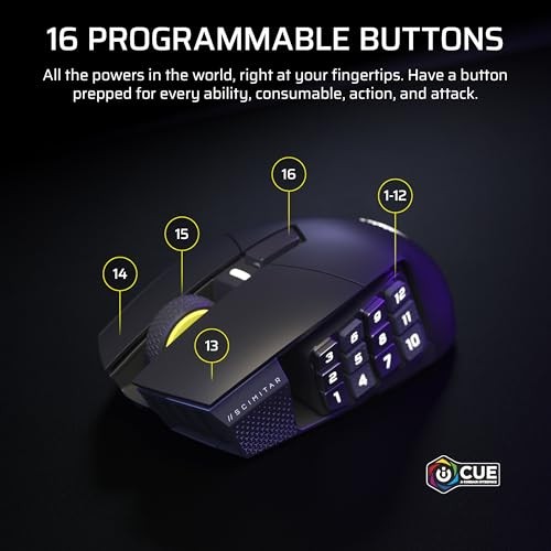 Mouse gaming CORSAIR Scimitar Elite Wireless SE, pa kabllo, 16 butona programueshëm, gri metalike e zezë