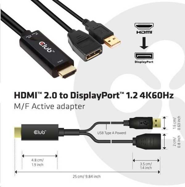 [OUTLET] Kabllo Club3D HDMI - DisplayPort 1.2, 25 cm, e zezë
