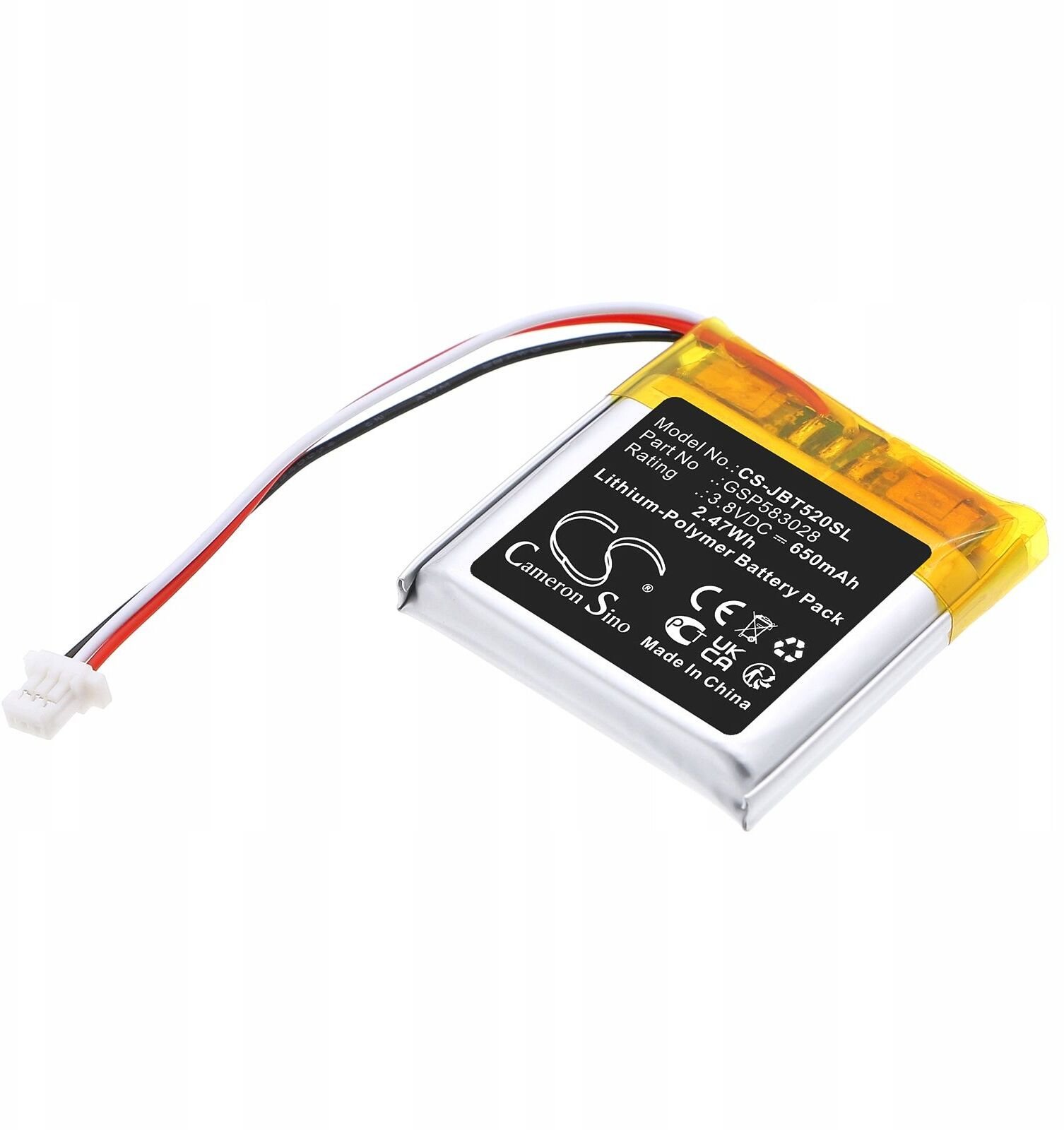 Bateri zëvendësuese Cameron Sino CS-JBT520SL për JBL Tune 520 BT, 650 mAh, LiPo