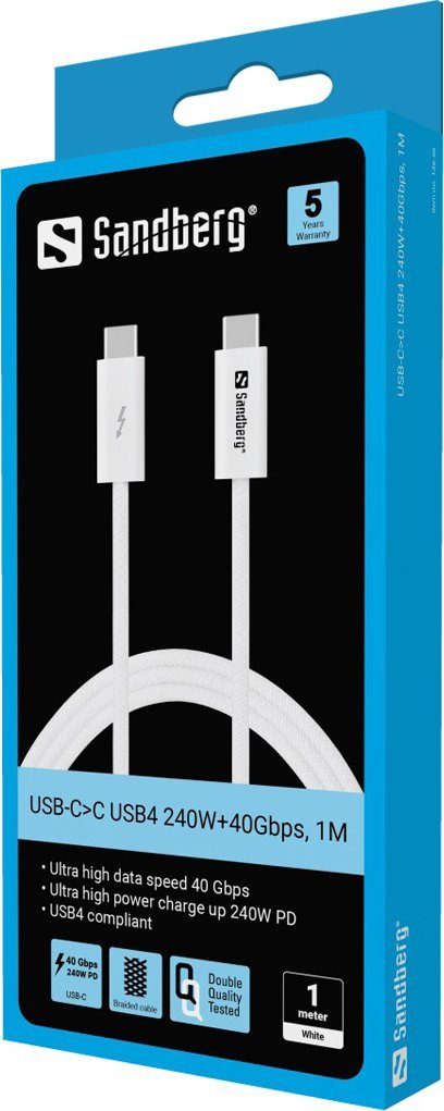 Kабел Sandberg USB4 USB-C во USB-C, 240W 40Gbps, 1m, црн
