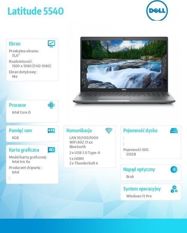 Laptop Dell Latitude 5540, 15.6", Intel Core i5-1335U, 32GB RAM, 512GB SSD