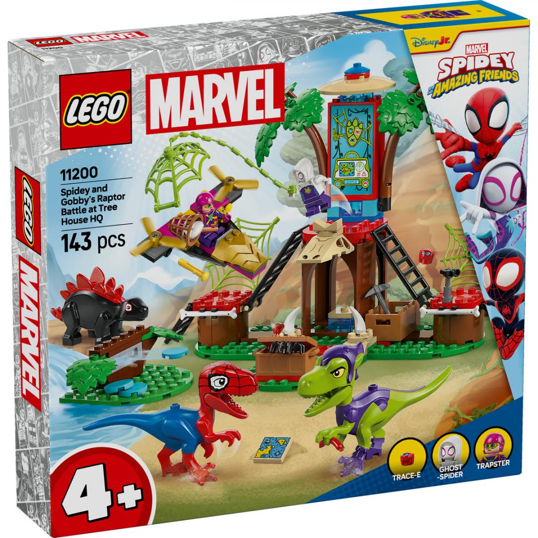 Set lodër LEGO Spidey and Gobby Raptor Battle, shtëpi në pemë, dinosaurë, shumëngjyrësh