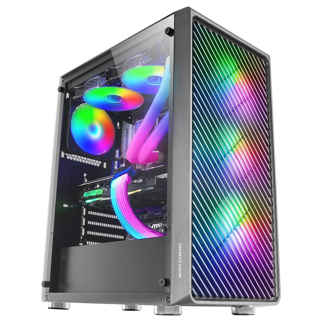 Kasa PC Mars Gaming MCF, MIDI Tower, ATX, RGB, e zezë