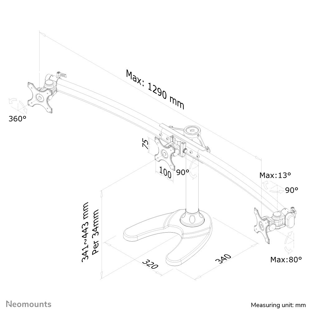 Mbajtëse monitori Neomounts FPMA-D700DD3, 10-27", 0-8 kg/ekran, e zezë