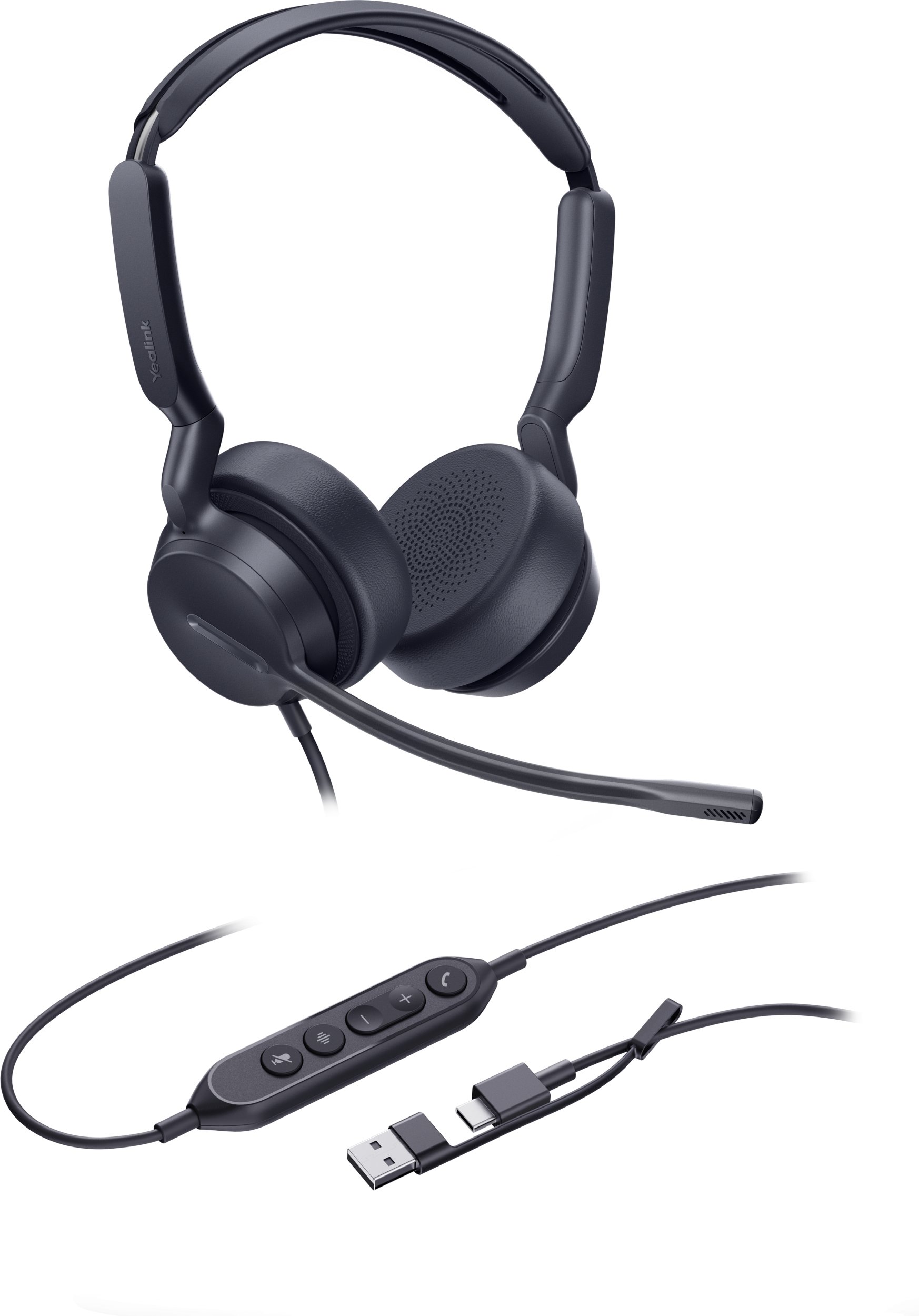 Kufje me kabllo Yealink UH42 Dual UC, USB A dhe USB C, me mikrofon me anulim zhurme, të zeza