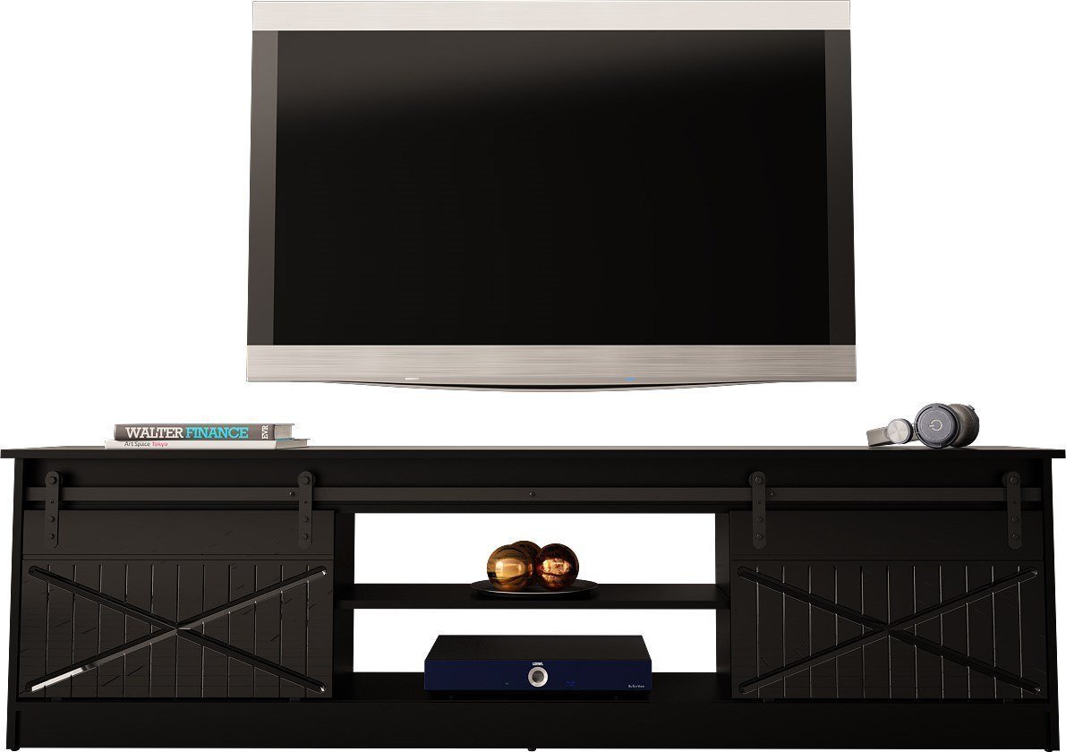 Konsolë TV Cama Meble Granero, PAL MDF, 35x56.7x200cm, e zezë