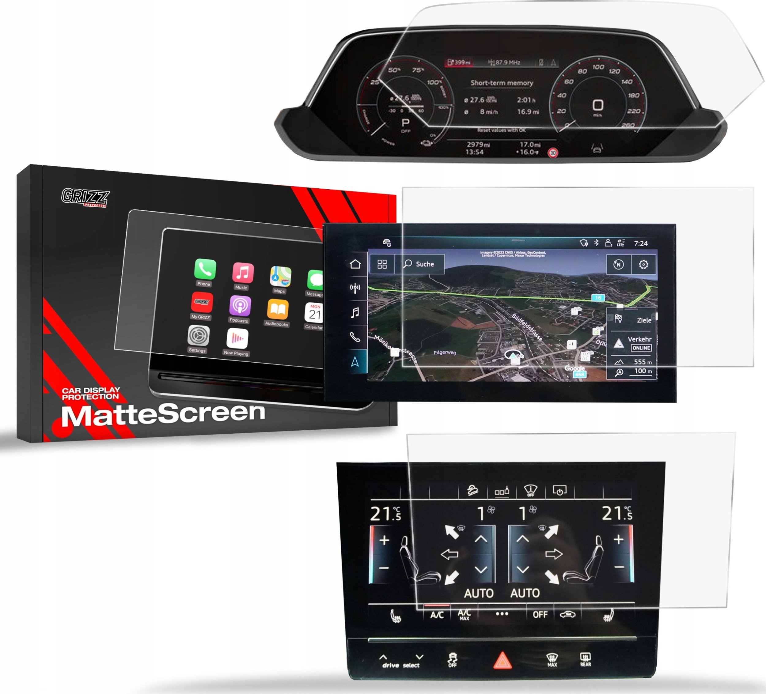 Film mbrojtës 3in1 për ekran makine Audi E-tron, anti-gjurme gishtash, mat, transparent