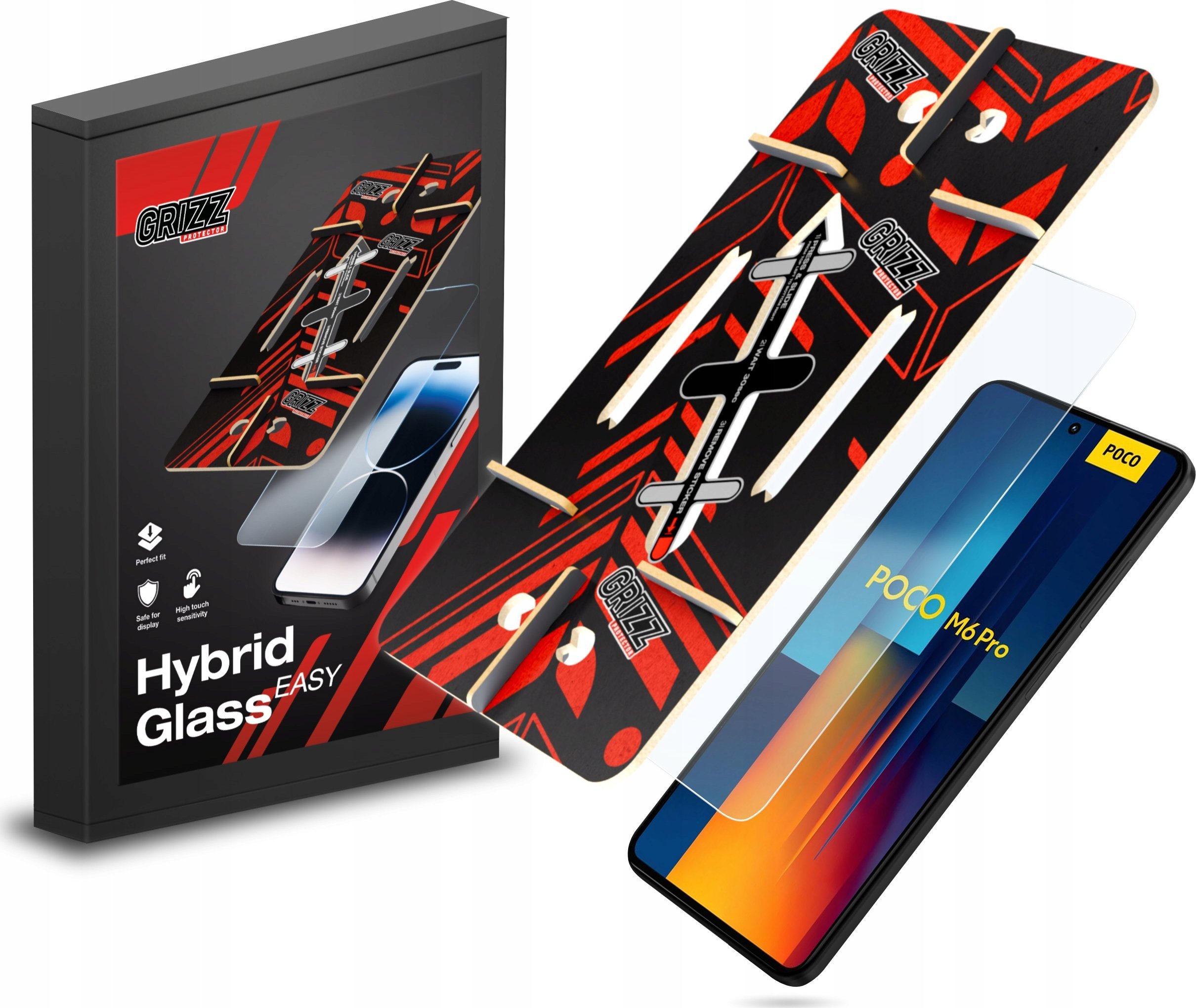 Xham mbrojtës GrizzGlass HybridGlass Easy për Xiaomi POCO M6 Pro 4G, hibrid, transparent