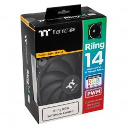Вентилатор за компјутер Thermaltake Riing 14 RGB, сет 3 парчиња, 140 mm, со хаб, црн