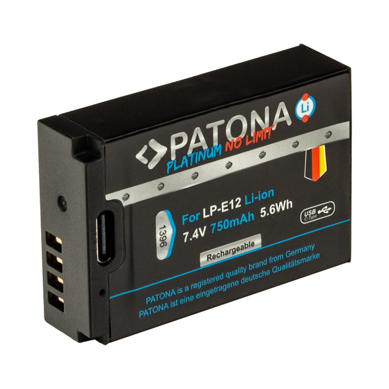 Bateri PATONA Platinum me hyrje USB-C për Canon LP-E12