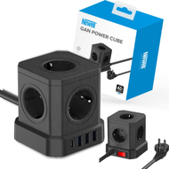 Shtrirës rryme Newell GaN Power Cube 9in1, 5x Schuko, 3x USB A 1x USB C, i zi