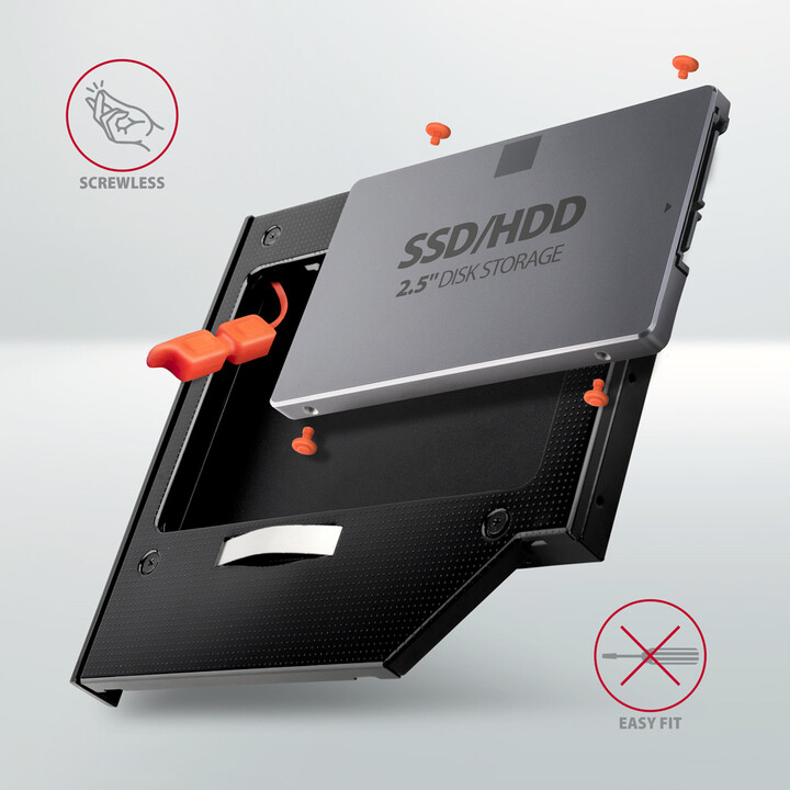 Kornizë AXAGON RSS-CD12 për 2.5" SSD/HDD në slot DVD, 12.7 mm, LED, alumini