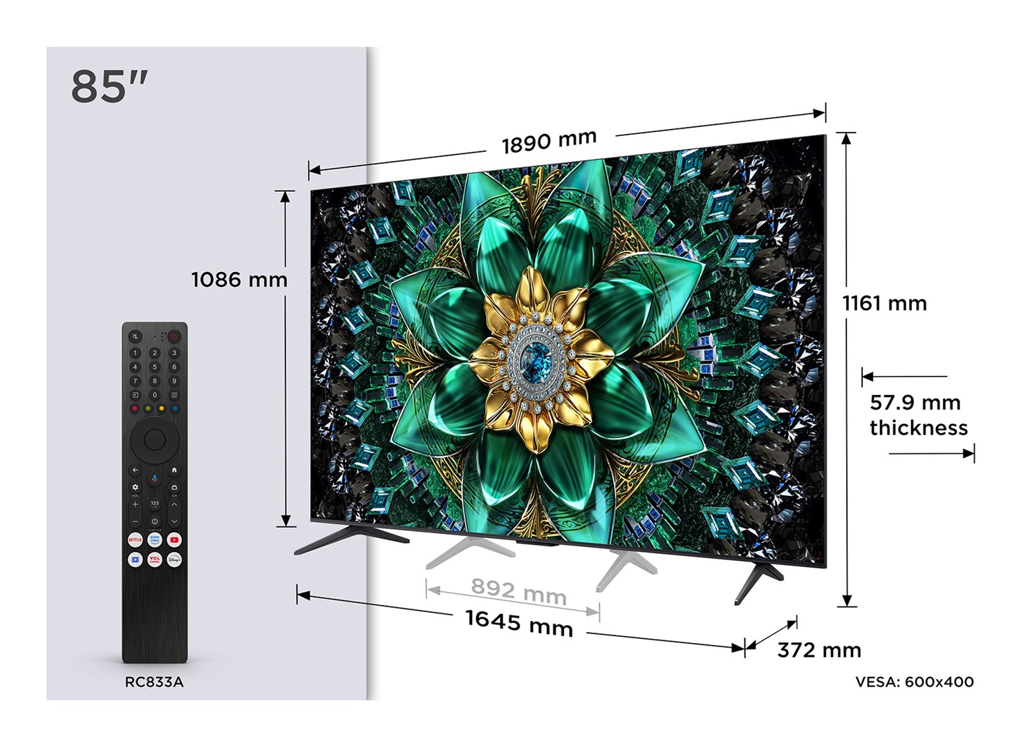 Televizor TCL 85Q6C, 85", 4K Ultra HD, Smart Google TV