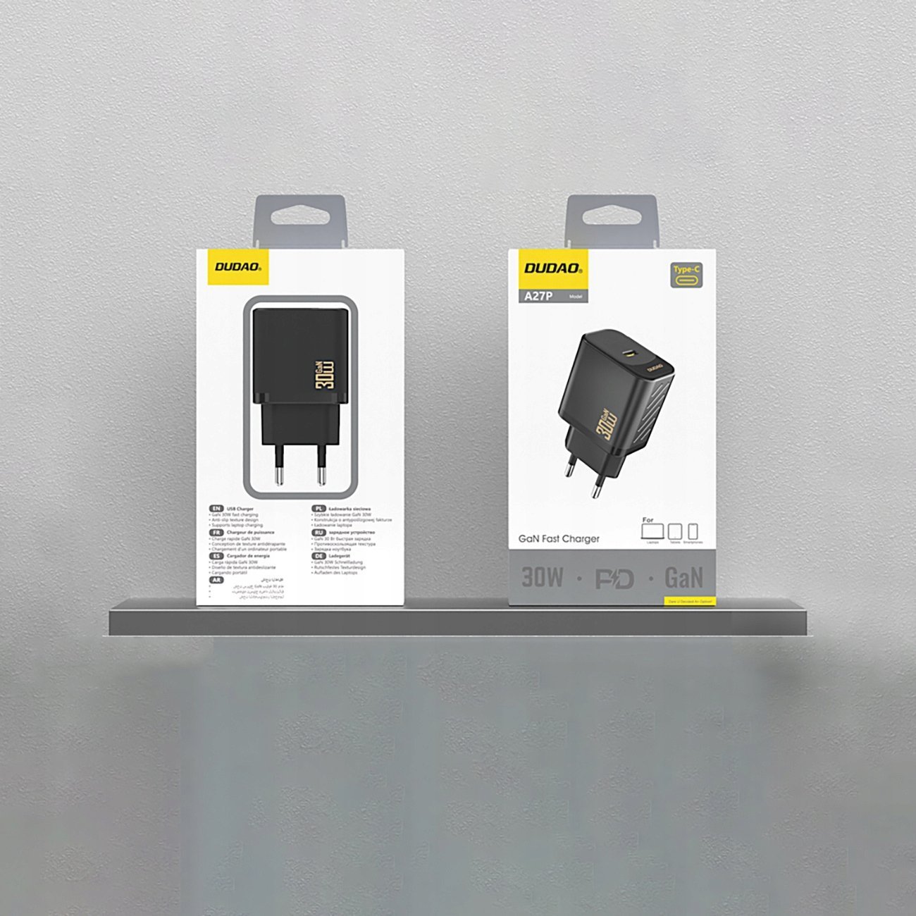 Полнач за ѕид Dudao A27PEU, 30W GaN, USB C, црн