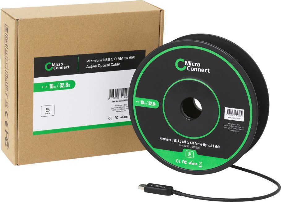 Kabllo USB MicroConnect USB A në USB A, 10 m, USB 3.2 Gen 1, e zezë