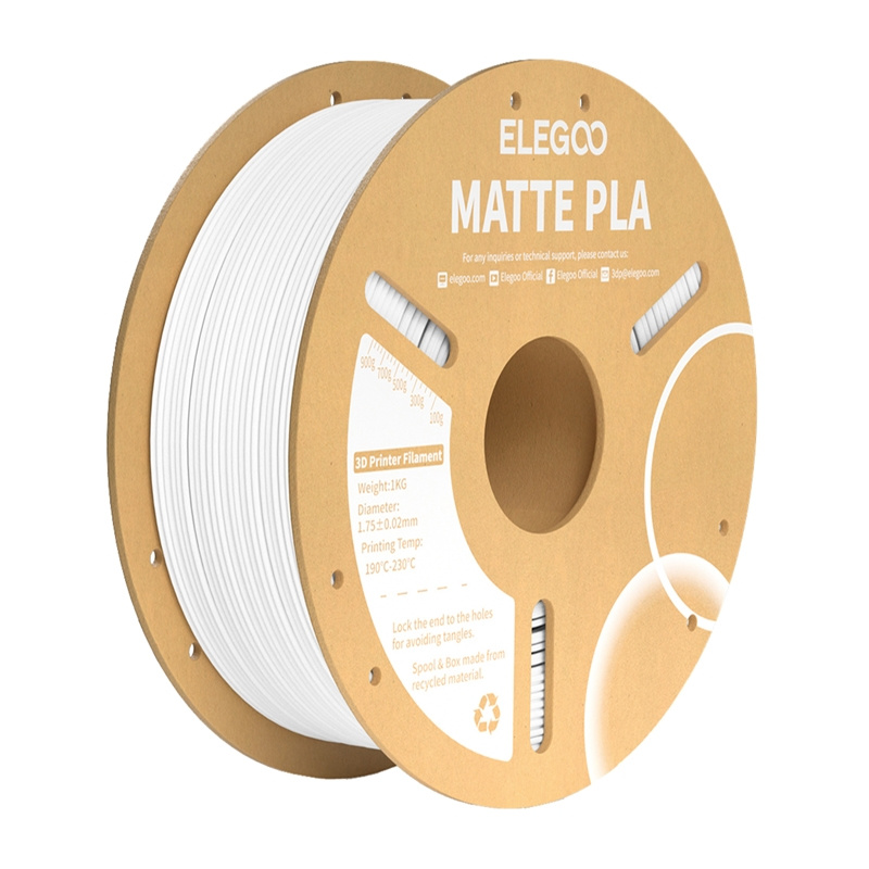 Filament 3D Elegoo Matte PLA, 1.75mm, 1kg, i bardhë