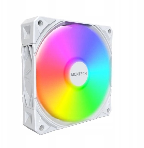 Ventilatorë PC Montech E28 ARGB, set 3x120mm PWM, me fan hub, të bardhë