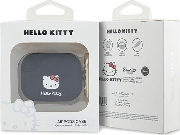 Mbulesë silikoni për AirPods Pro Hello Kitty, likuide, e zezë