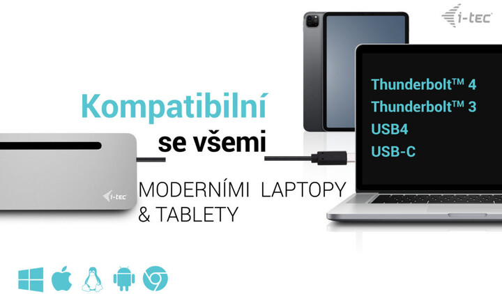 Docking Station i-tec USB-C Metal Ergonomic, 3x 4K Display, PD 100W + i-tec Universal Charger 100 W