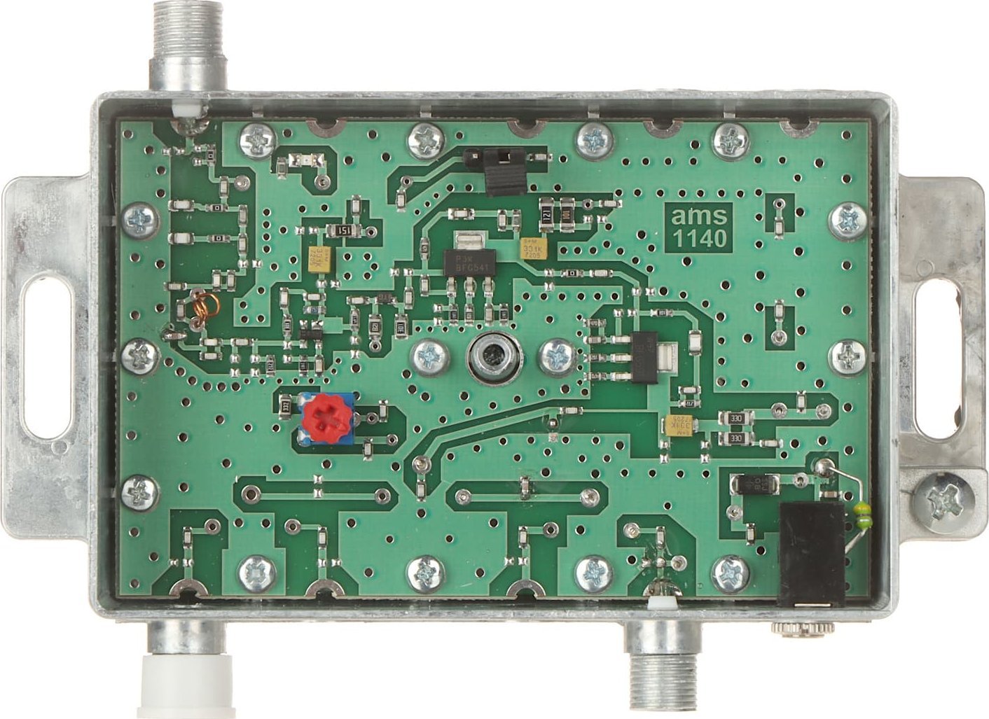 Amplifikator antene AMS AWS-1241, për sinjal TV, kompakt, gri