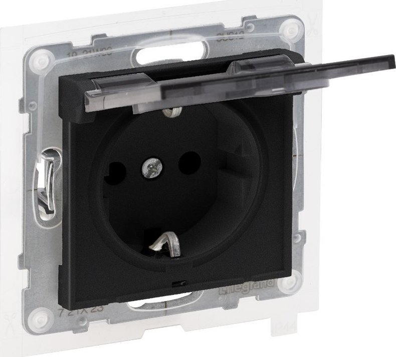 Prizë murale Legrand IP44, terminale automatike, 16A, e zezë