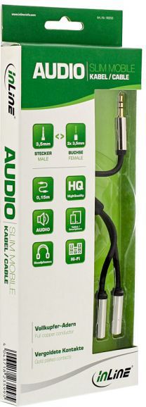 Kabllo ndarëse audio InLine 99250, Jack 3.5mm në 2x Jack 3.5mm, 0.15m, argjendtë