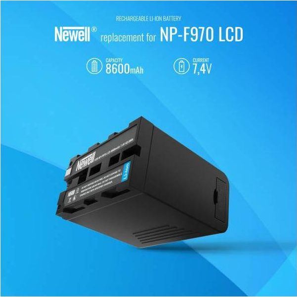 Bateri Newell NP-F970, me ekran LCD, me portë USB-C, e zezë