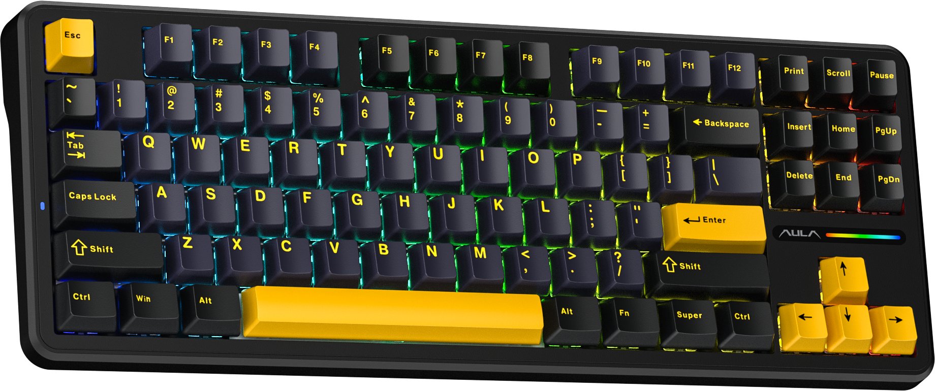Tastierë mekanike Aula F87, TKL, RGB, wireless, GrayWood V3, portokalli