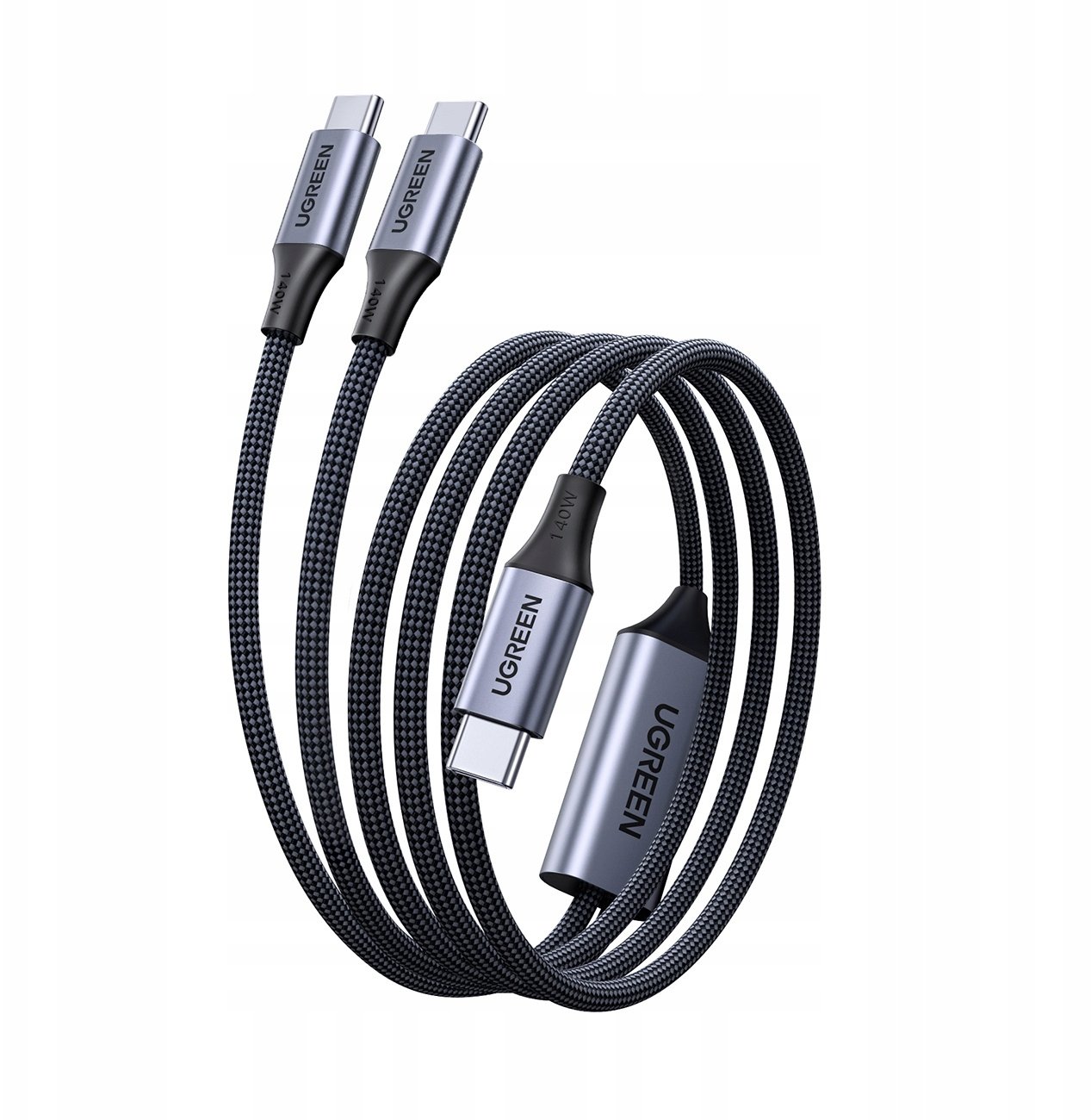Kabllo karikues UGREEN 2 in 1 USB C në USB C, 140W, 2m, e bardhë