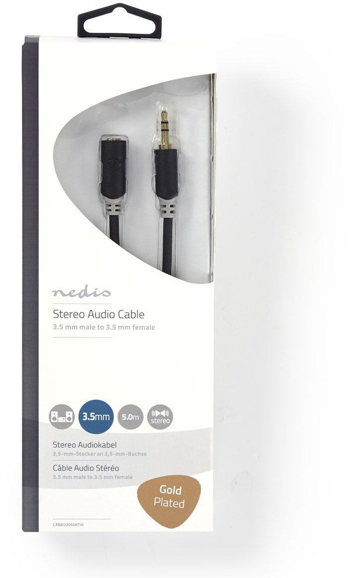 Kabllo audio stereo Nedis, 3.5 mm mashkull në 3.5 mm femër, 5 m, antracit
