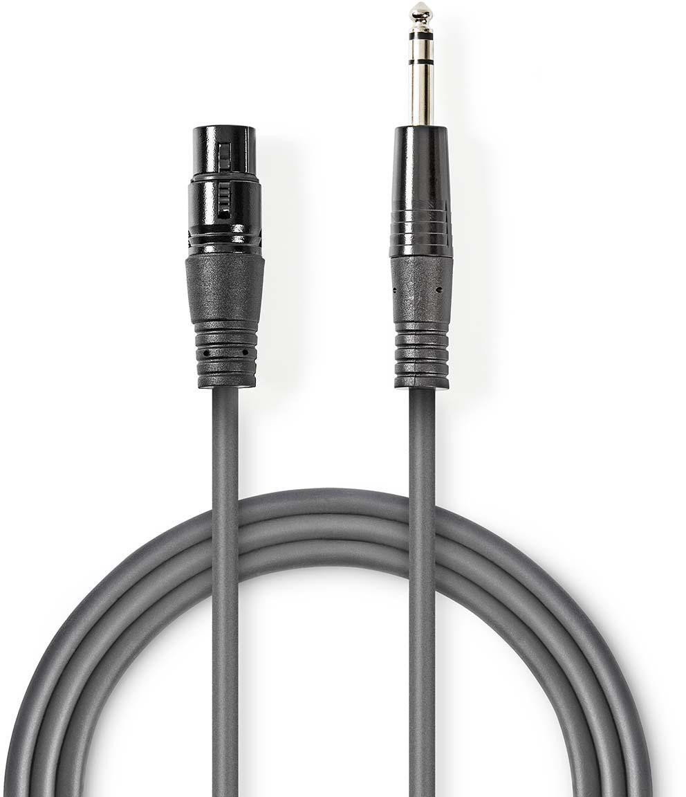 Kabllo audio Nedis OnStage Balanced, XLR 3-pin femër në 6.35 mm mashkull, 1.5 m, gri