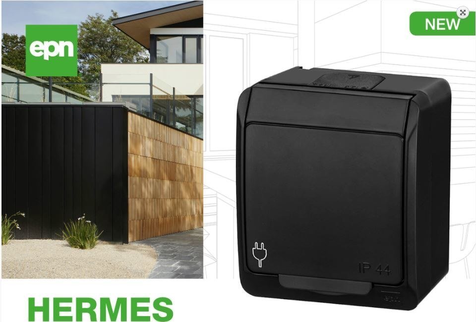 Prizë sipërfaqësore Elektro-Plast HERMES 0321-09, IP44, me tokëzim 2P+E, e zezë