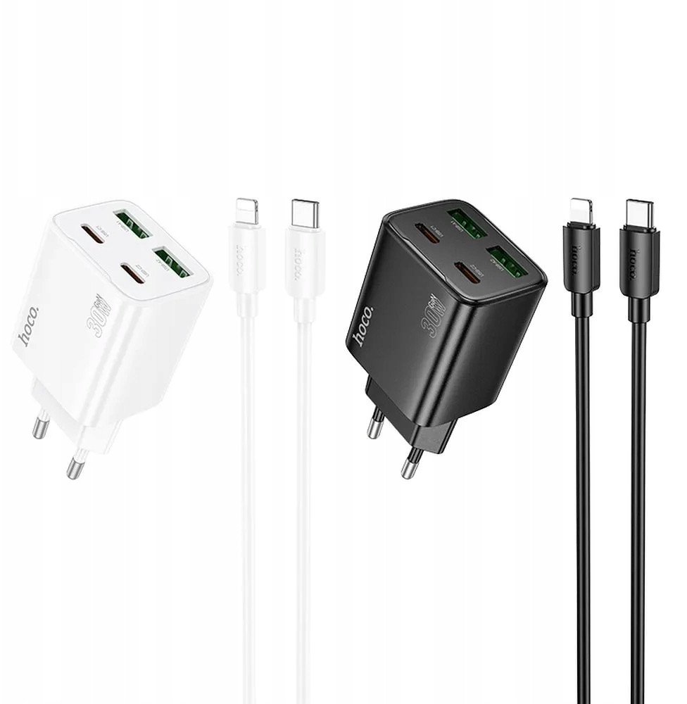 Karikues muri Hoco N56, 30W, 4 porta USB, me kabllo Lightning, i bardhë