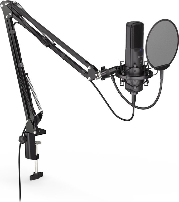 Mikrofon gaming Krux Esper 1000 KRXC001, USB, me krah tavoline, i zi