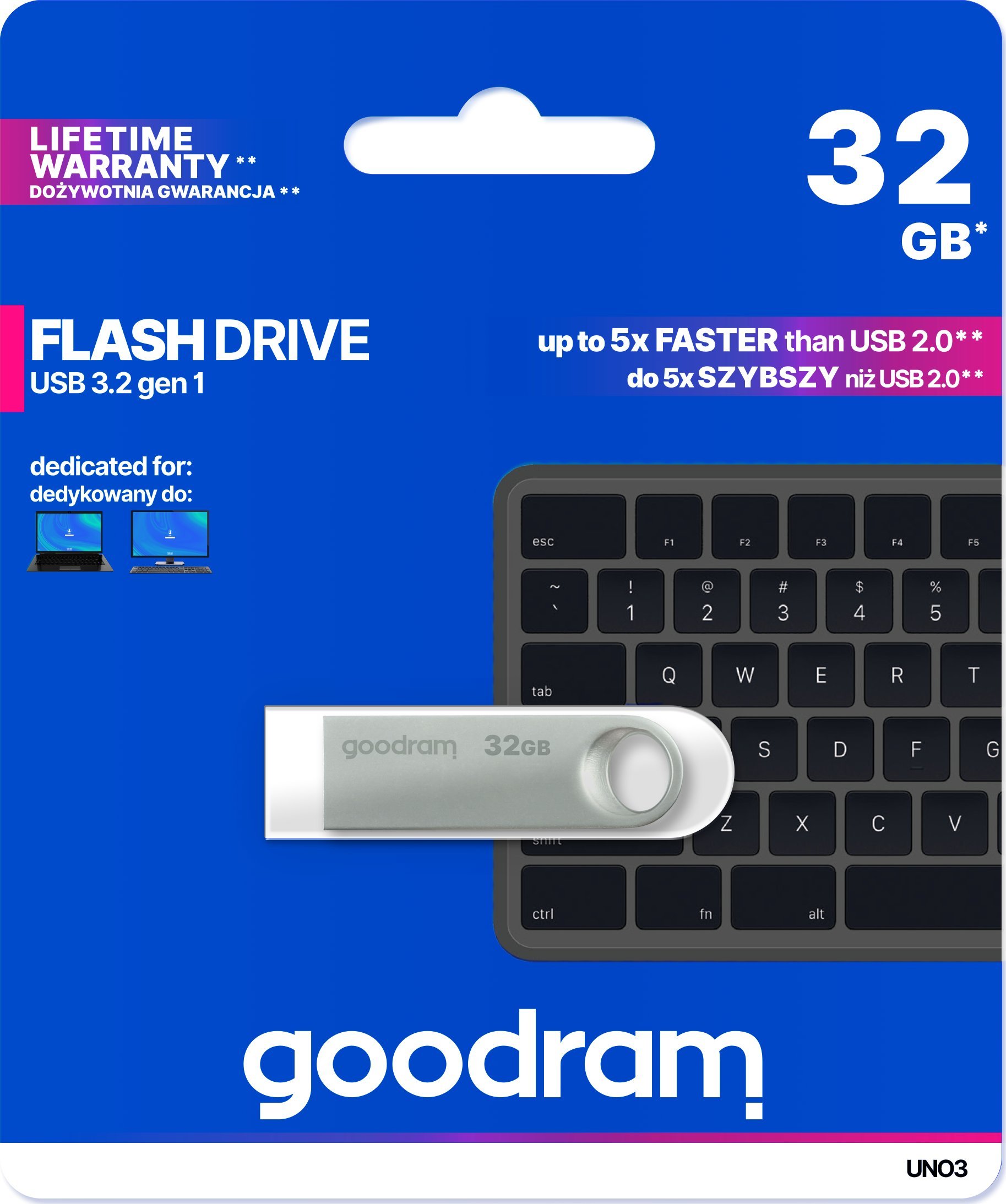 USB GoodRam UNO3, 32GB, metalik, e kuqe