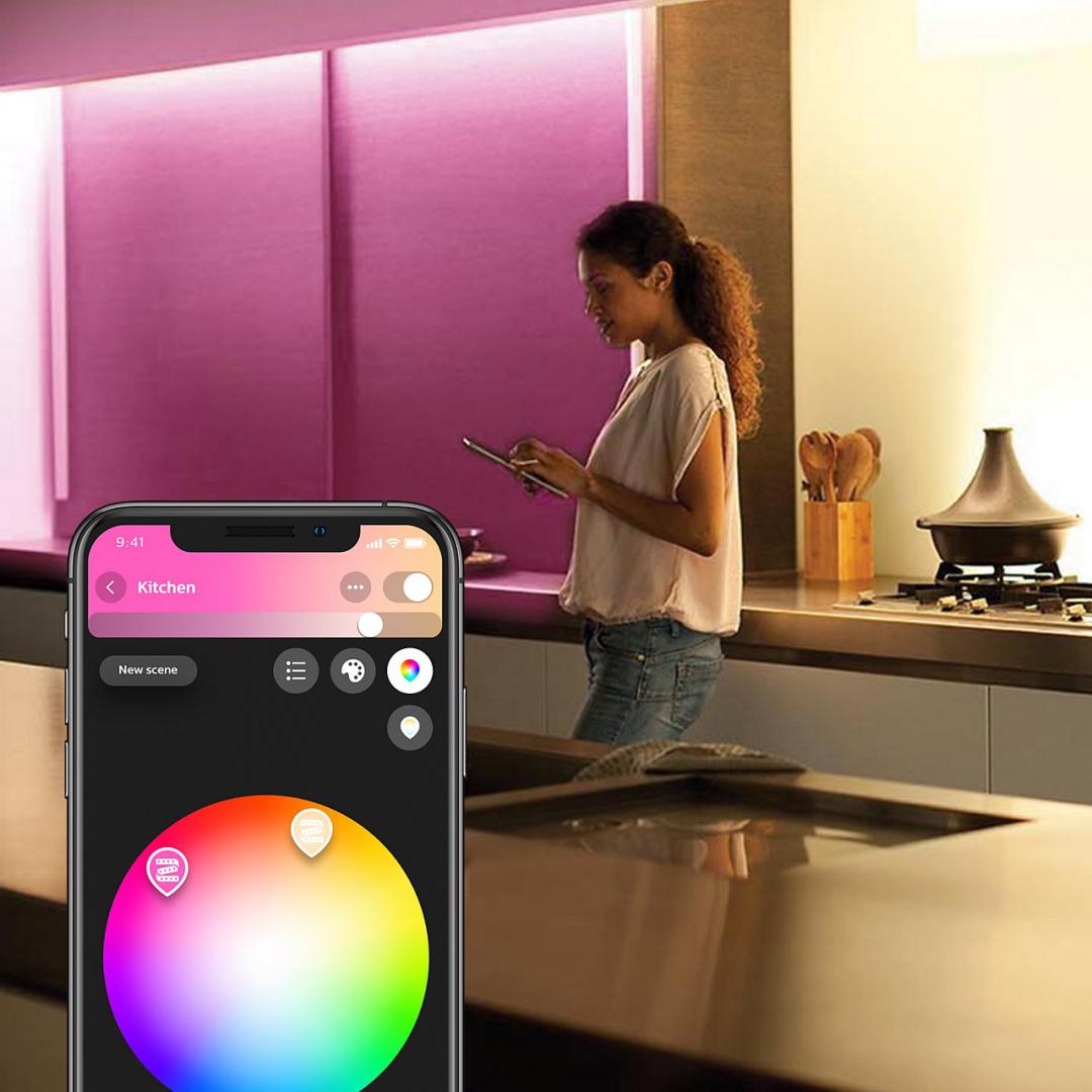 Shirit drite smart Philips Hue Lightstrip Plus V4, 2m, RGB, me Bluetooth dhe Zigbee