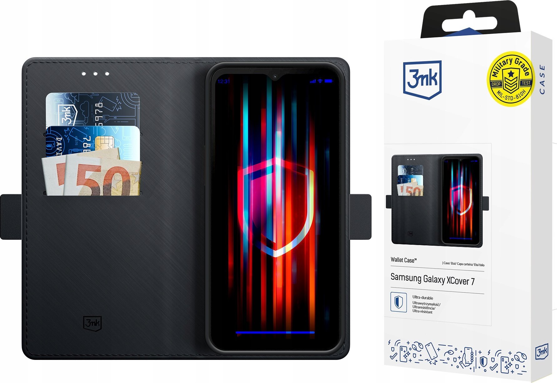 Mbulesë portofol 3mk për Samsung Galaxy XCover 7, me magnet, e zezë