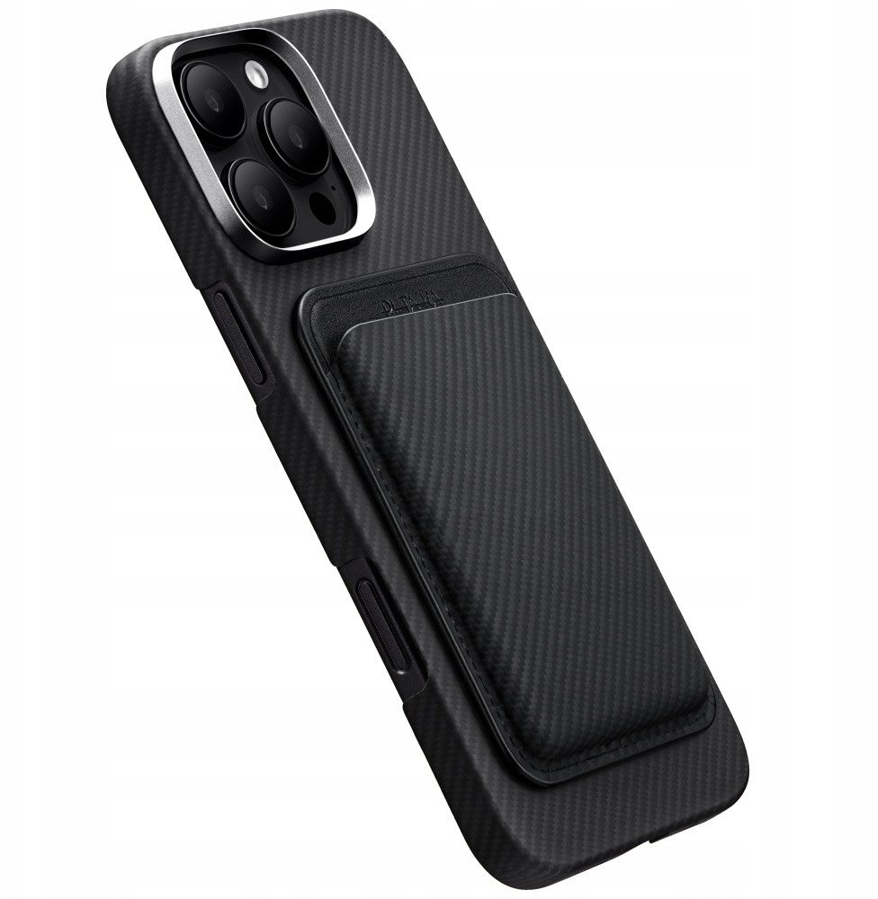 Mbajtëse kartash Pitaka Magnetic Woven Wallet, MagSafe, fibrë karboni, e zezë gri