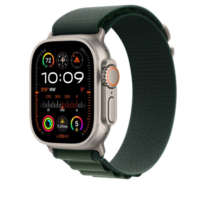 Apple Watch 49mm Loop, Dark Green Alpine Loop, Natural Titanium Finish, L