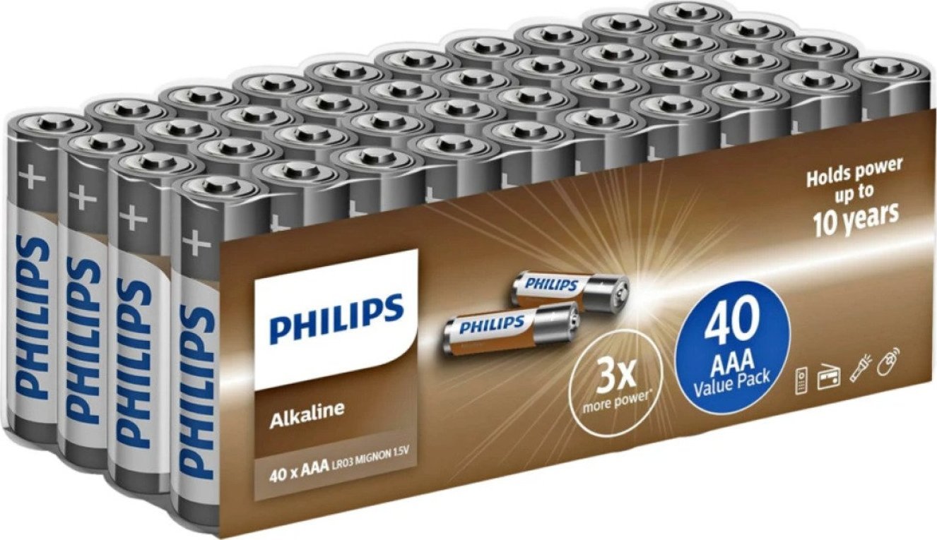 Bateri alkaline Philips LR03 AAA, set 40 copë