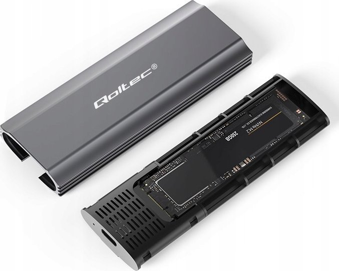Kuti e jashtme Qoltec NV2271, për SSD M.2 SATA NVMe, USB C, 2TB, gri