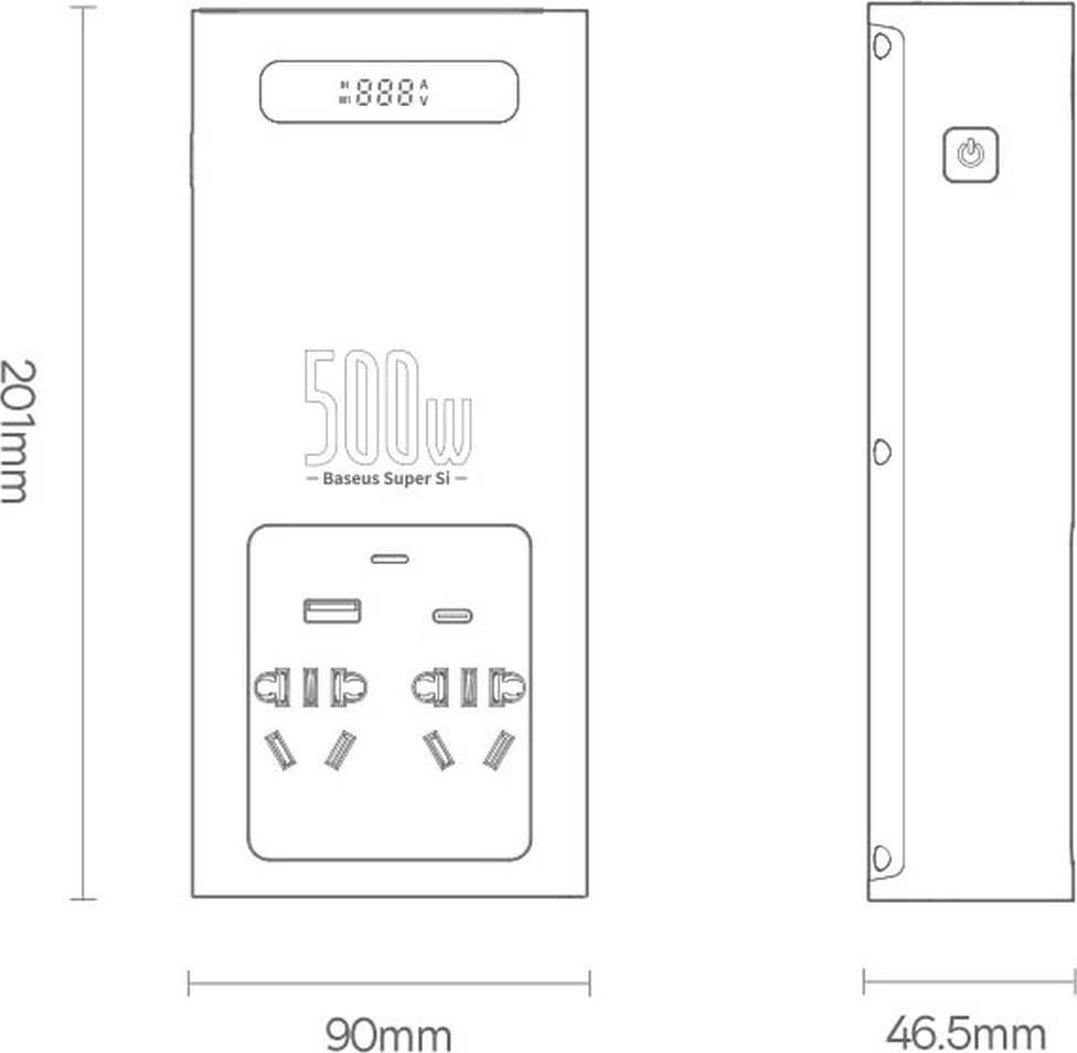 Inverter për makinë Baseus, 500W, dalje 220V CN EU, i zi