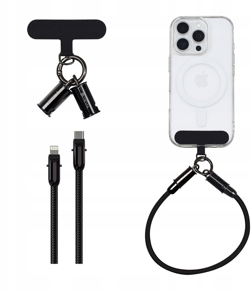 Kabllo USB Devia Cord Lanyard 2in1 PD, USB C në Lightning, 0.3m 27W, e zezë