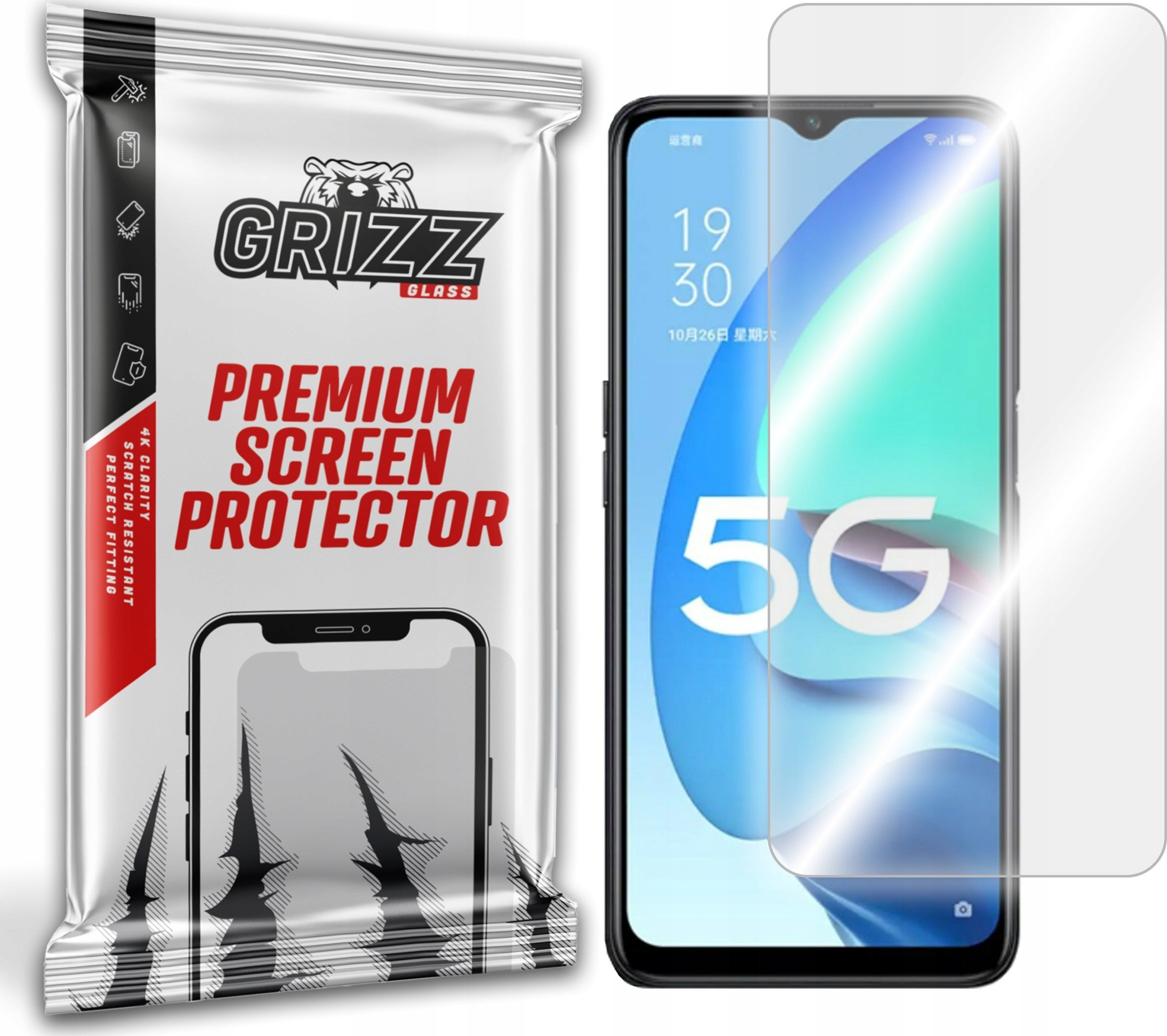 Mbrojtës ekrani GrizzGlass HybridGlass për Oppo A56s, xham hibrid, transparant