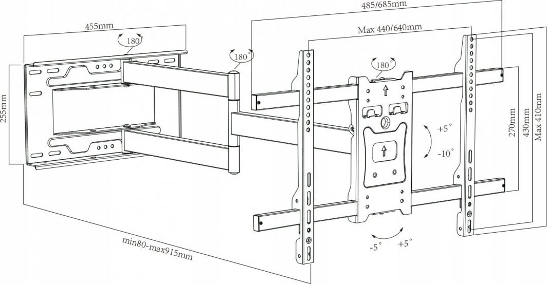 Mbajtëse muri për TV Maclean MC-985, VESA 600x400, 37-70", 45kg, e zezë