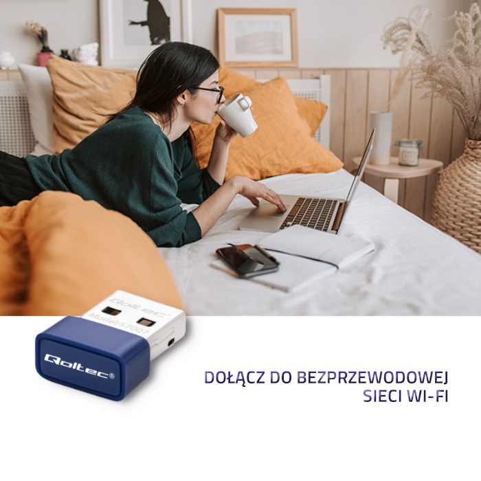 Adapter rrjeti Qoltec 57007, Wi Fi N, Bluetooth 4.0, USB 2.0, blu