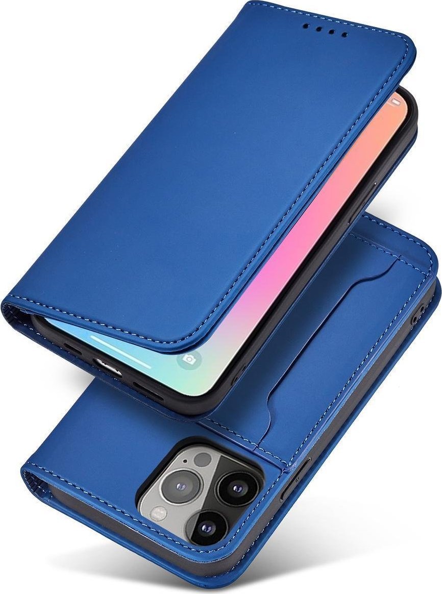 Kuti mbrojtëse flip Hurtel Magnet Card Case për Samsung Galaxy S23, me portofol, funksion qëndrues, blu