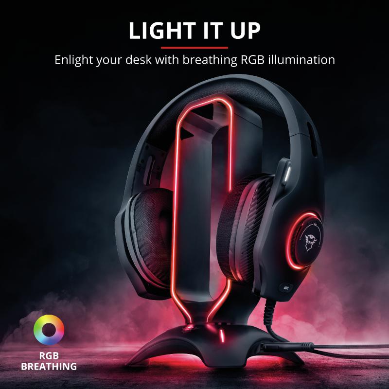 Qëndrim për kufje Trust GXT 265 Cintar, RGB, 2x USB, i zi 3