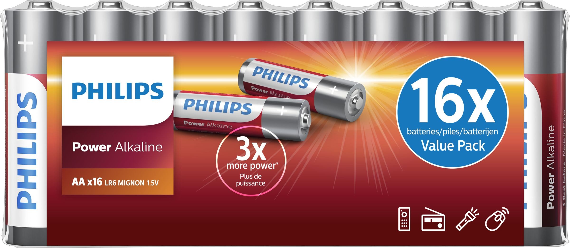 Bateri alkaline Philips Power, AA, 1.5V, paketim 16 copë