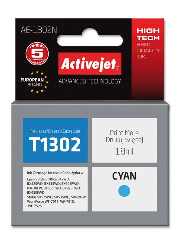 Ngjyrë për printer Activejet AE-1302N (zëvendësim për Epson T1302), 18 ml, e kaltër